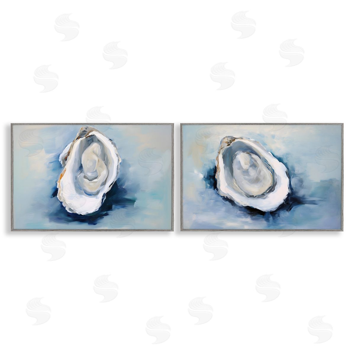 Petal Prints Design Open Oyster Mollusk Shells  Gray Framed Giclee Wall Art Print