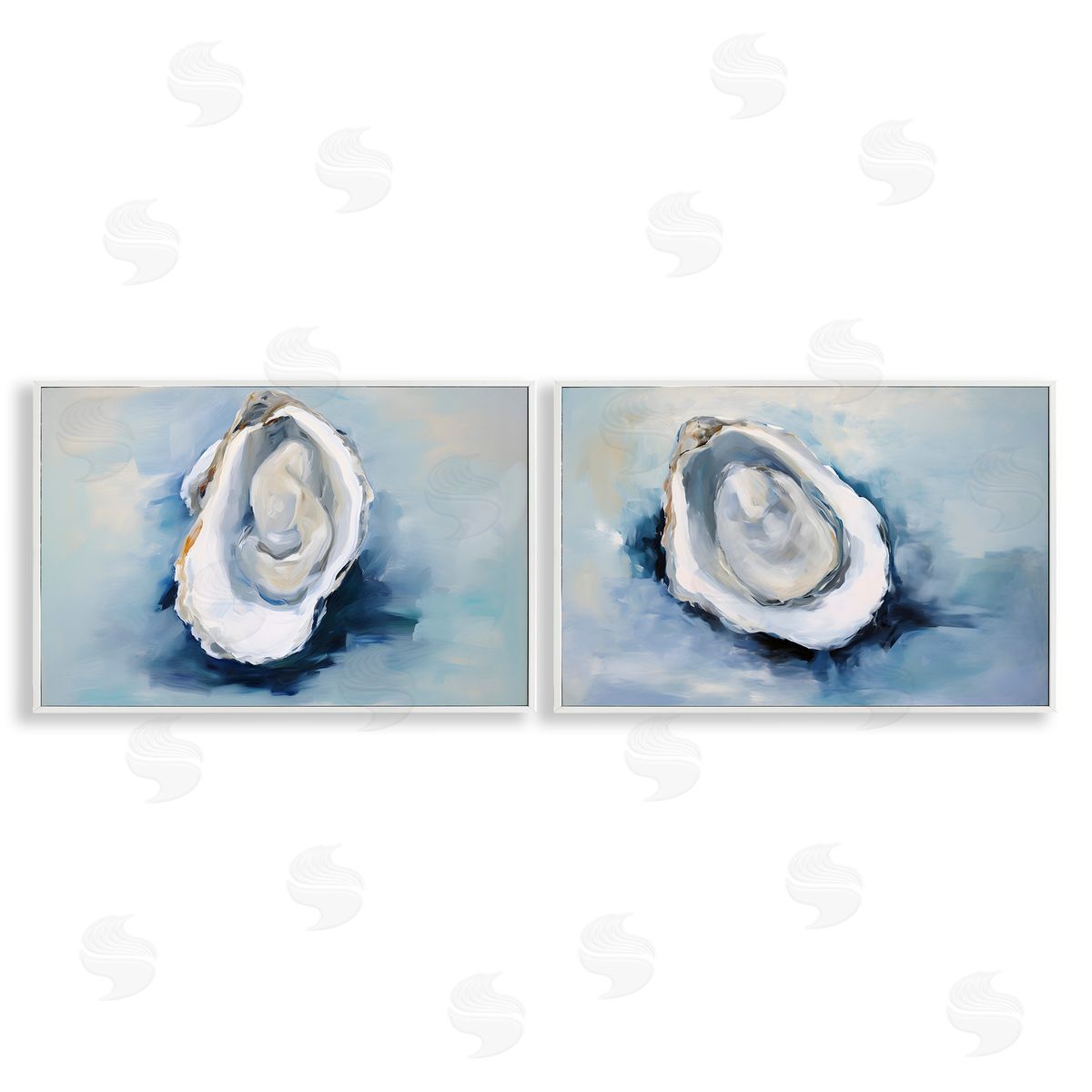 Petal Prints Design Open Oyster Mollusk Shells  White Framed Giclee Wall Art Print