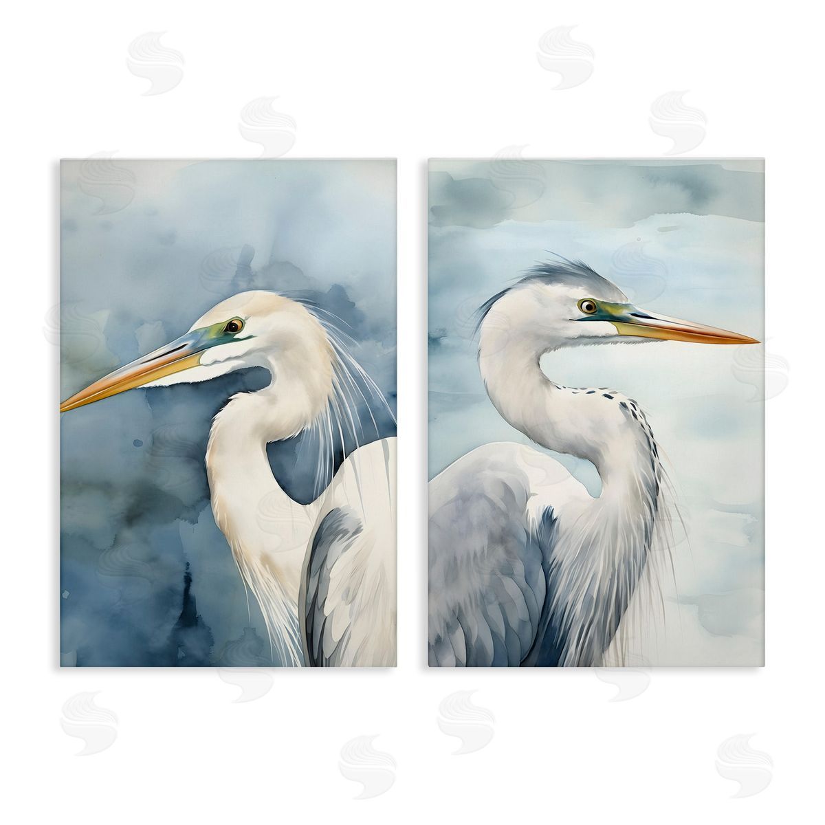 Petal Prints Design Watercolor Detailed Beach Birds  Canvas Wall Art Print