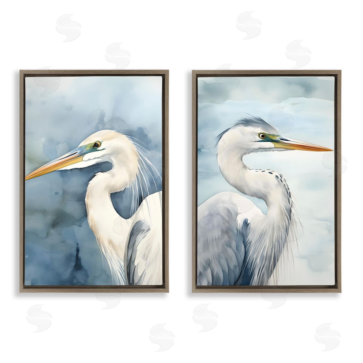 Petal Prints Design Watercolor Detailed Beach Birds  Brown Floating Frame Canvas Wall Art Print