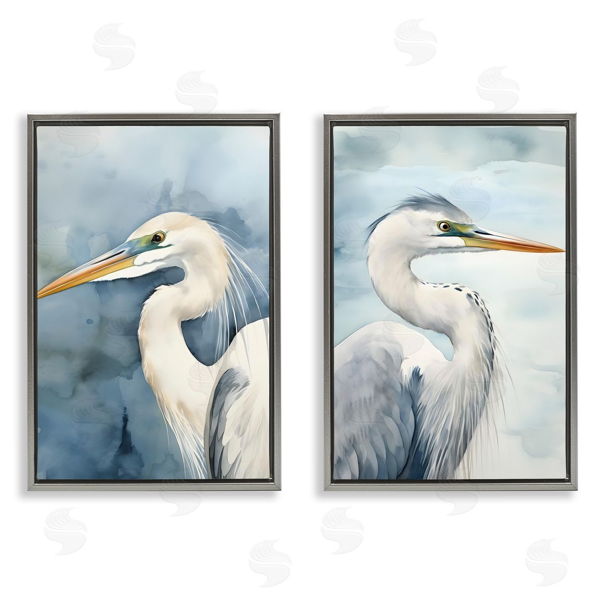 Petal Prints Design Watercolor Detailed Beach Birds  Gray Floating Frame Canvas Wall Art Print