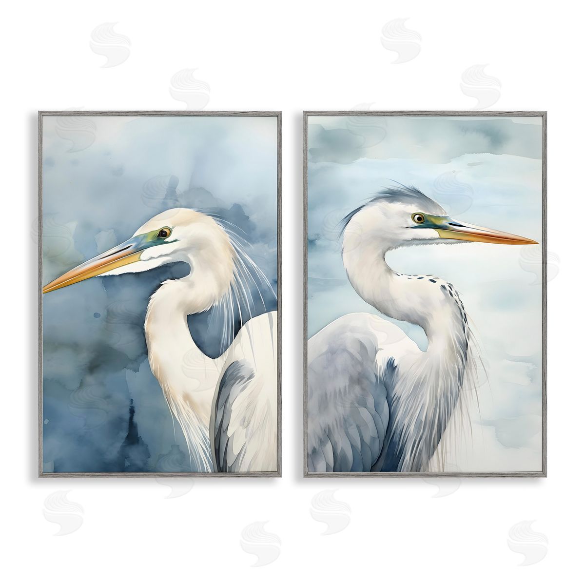 Petal Prints Design Watercolor Detailed Beach Birds  Gray Framed Giclee Wall Art Print