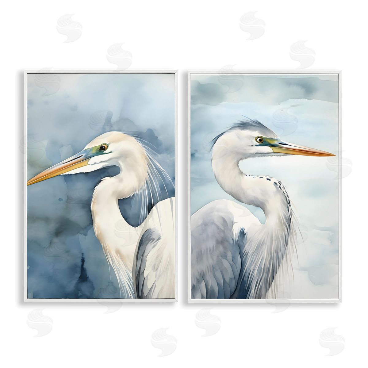 Petal Prints Design Watercolor Detailed Beach Birds  White Framed Giclee Wall Art Print