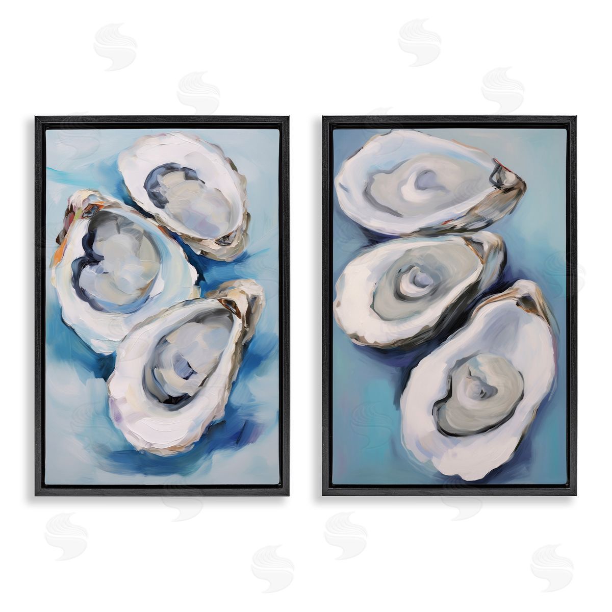Petal Prints Design Oysters on the Half Shell Black Floating Frame Canvas Wall Art Print