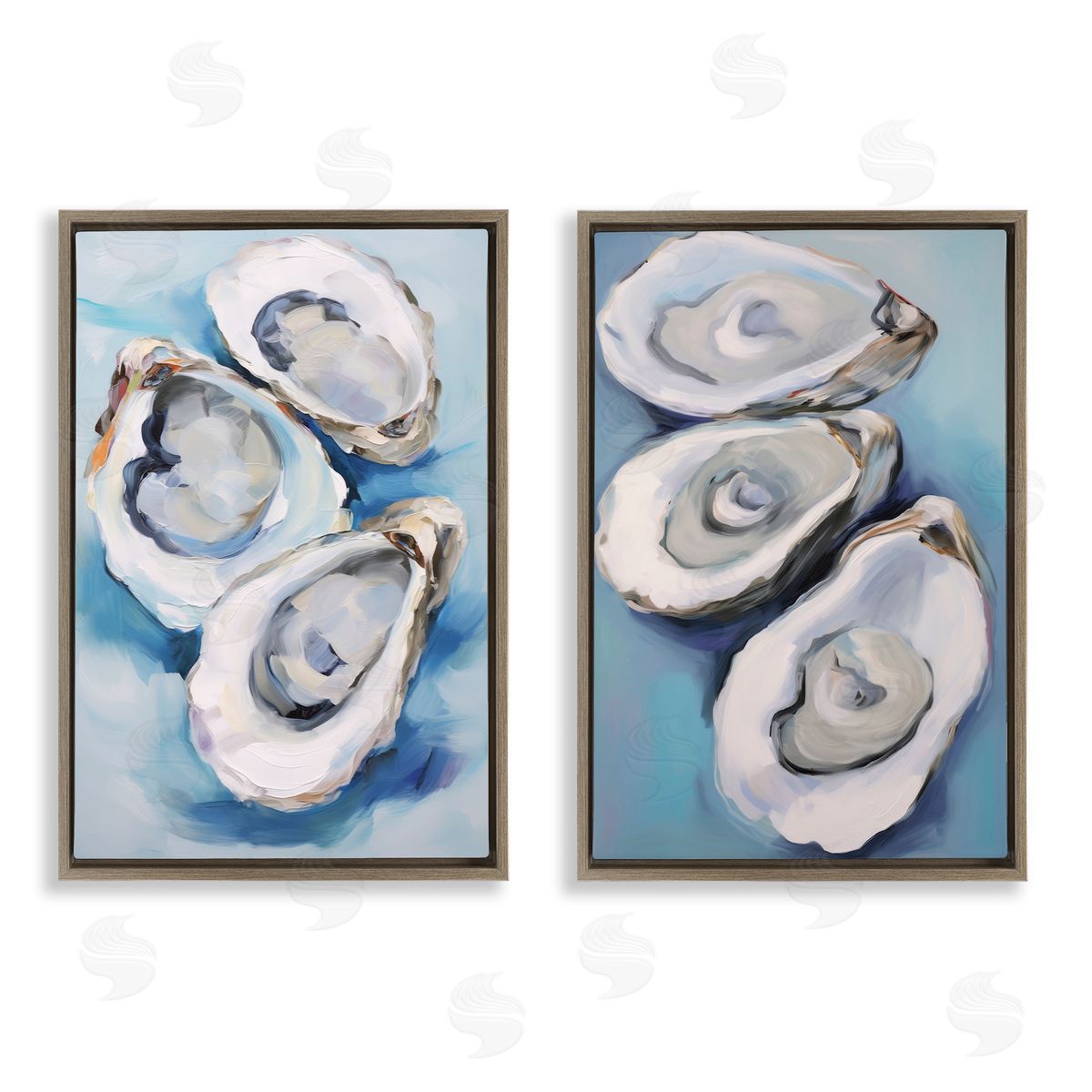Petal Prints Design Oysters on the Half Shell Brown Floating Frame Canvas Wall Art Print
