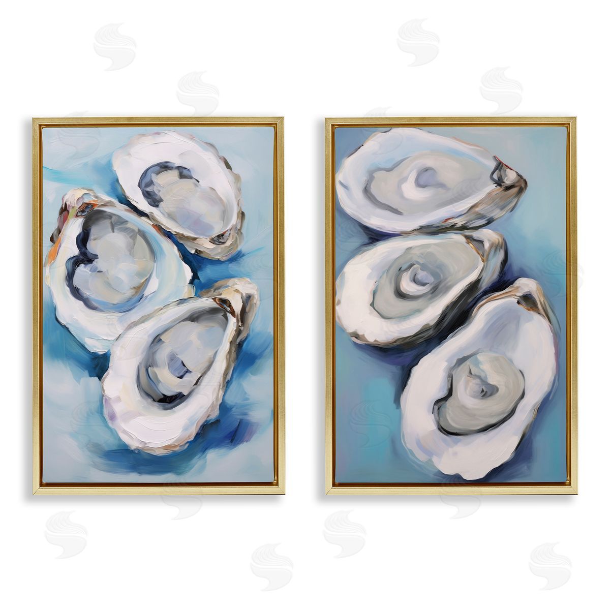Petal Prints Design Oysters on the Half Shell Gold Floating Frame Canvas Wall Art Print