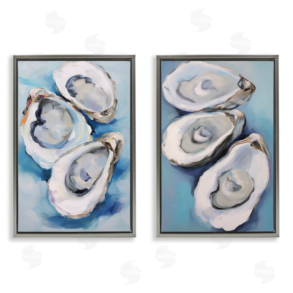 Petal Prints Design Oysters on the Half Shell Gray Floating Frame Canvas Wall Art Print