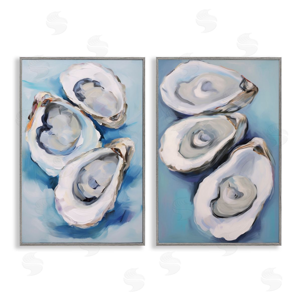 Petal Prints Design Oysters on the Half Shell Gray Framed Giclee Wall Art Print