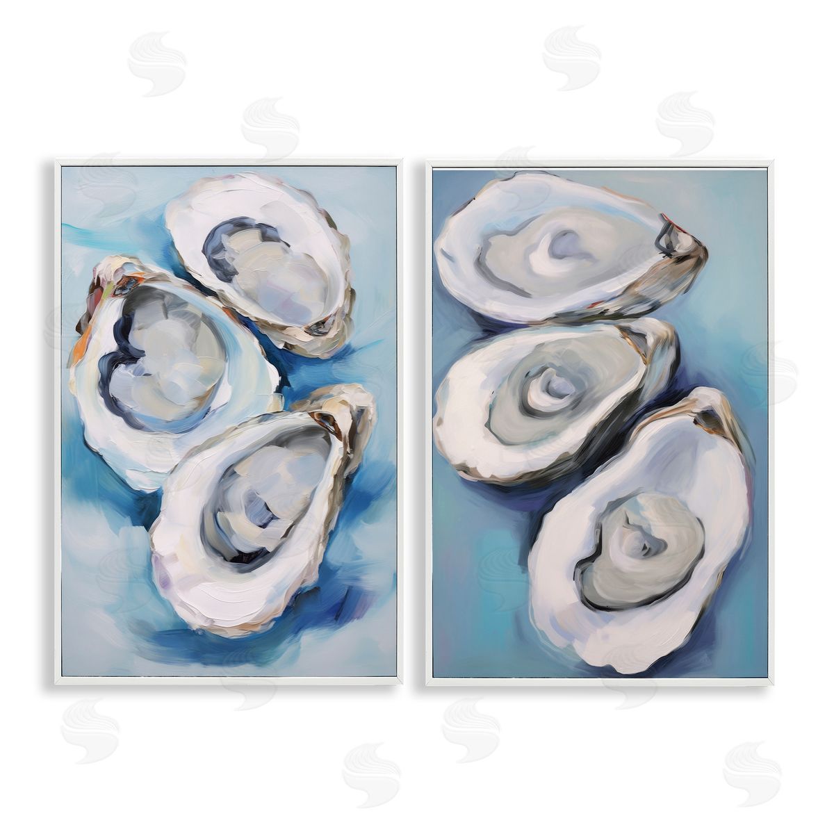 Petal Prints Design Oysters on the Half Shell White Framed Giclee Wall Art Print