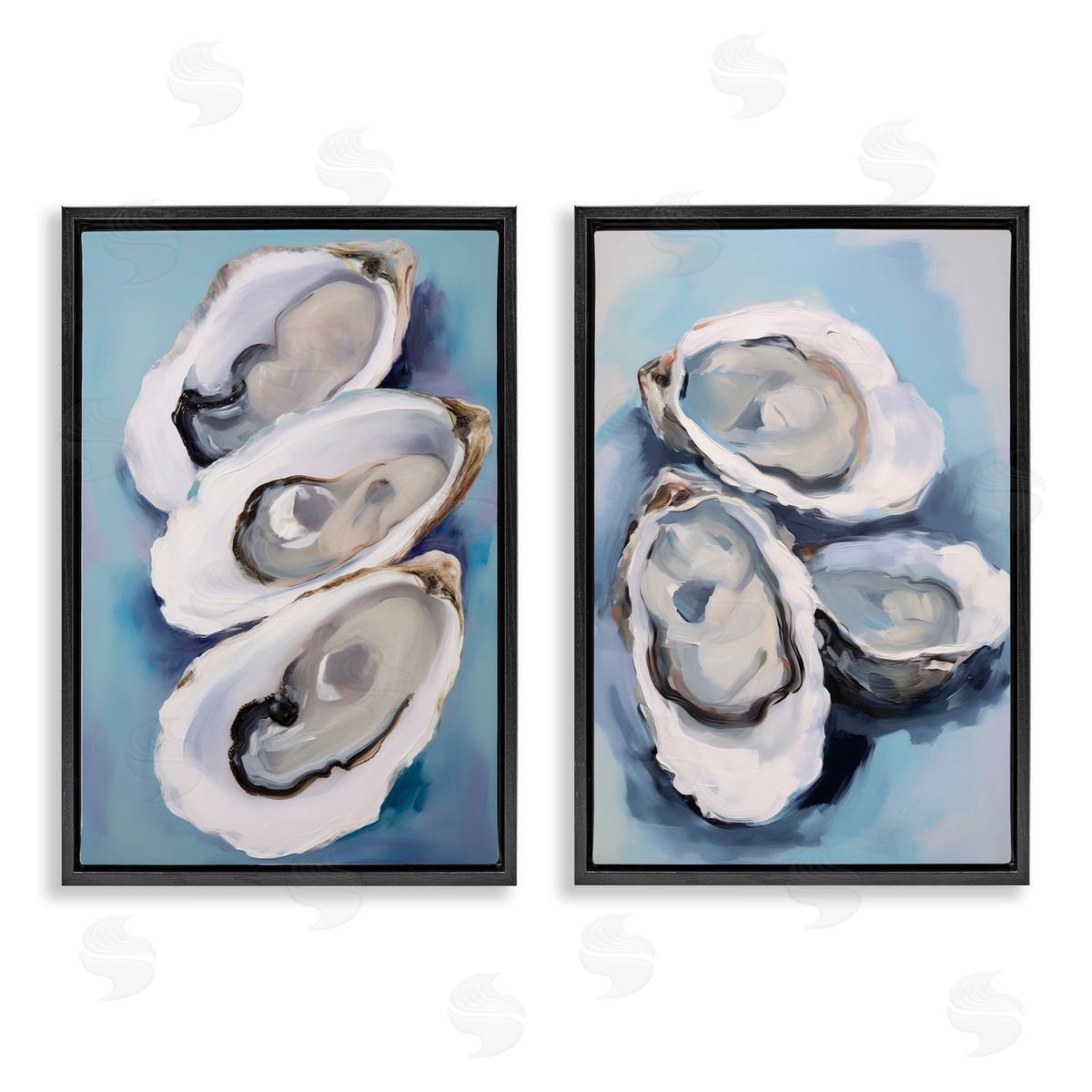 Petal Prints Design Trio Half Shell Oysters Black Floating Frame Canvas Wall Art Print
