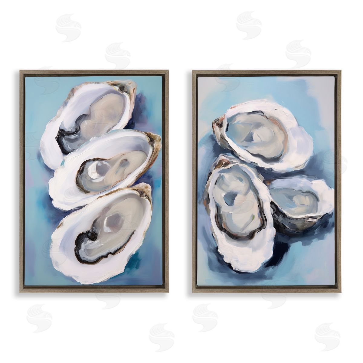 Petal Prints Design Trio Half Shell Oysters Brown Floating Frame Canvas Wall Art Print