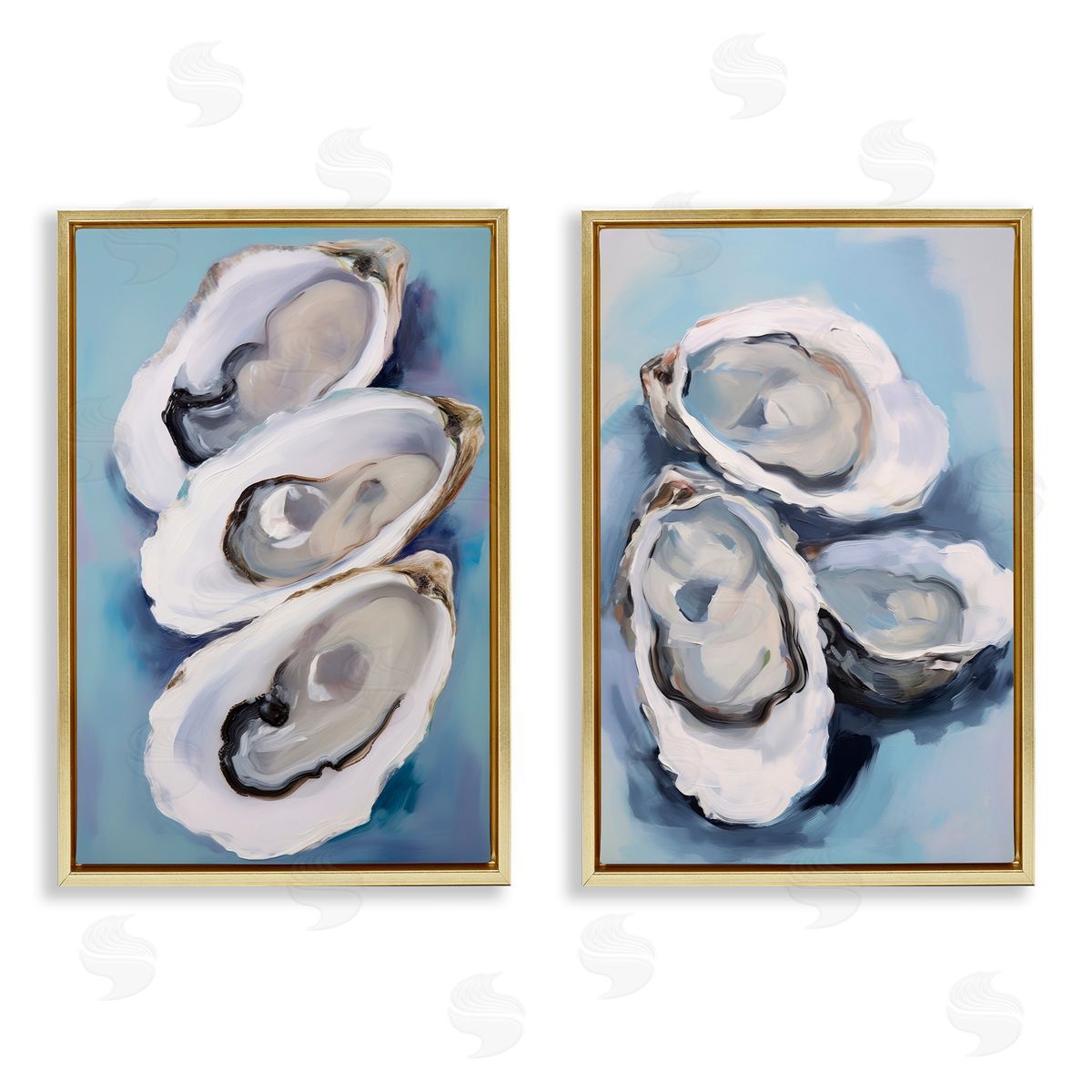 Petal Prints Design Trio Half Shell Oysters Gold Floating Frame Canvas Wall Art Print