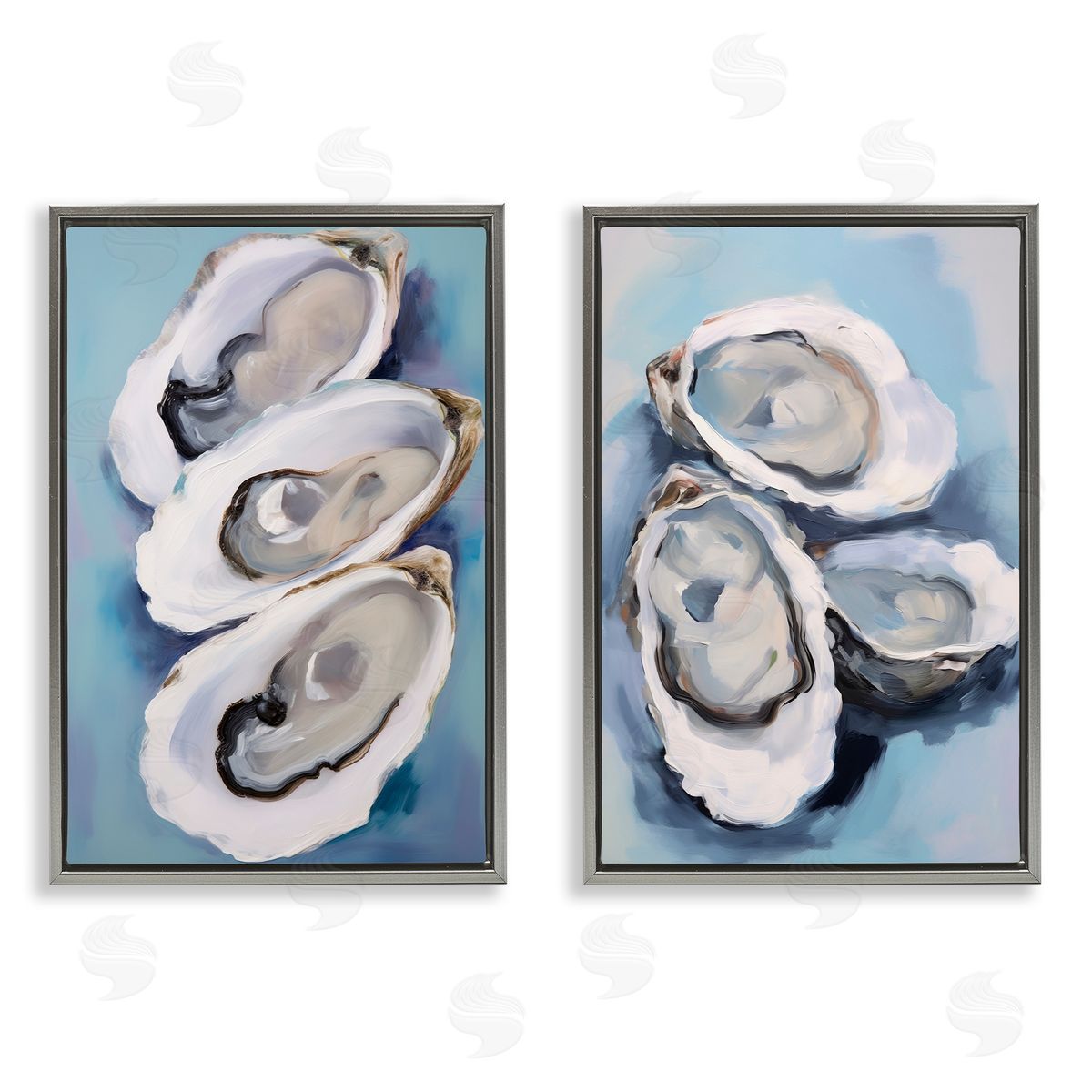 Petal Prints Design Trio Half Shell Oysters Gray Floating Frame Canvas Wall Art Print