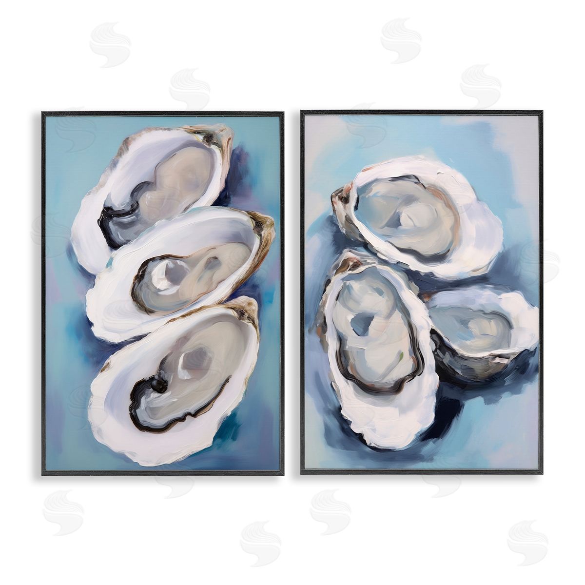 Petal Prints Design Trio Half Shell Oysters Black Framed Giclee Wall Art Print