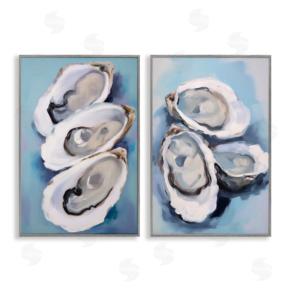 Petal Prints Design Trio Half Shell Oysters Gray Framed Giclee Wall Art Print