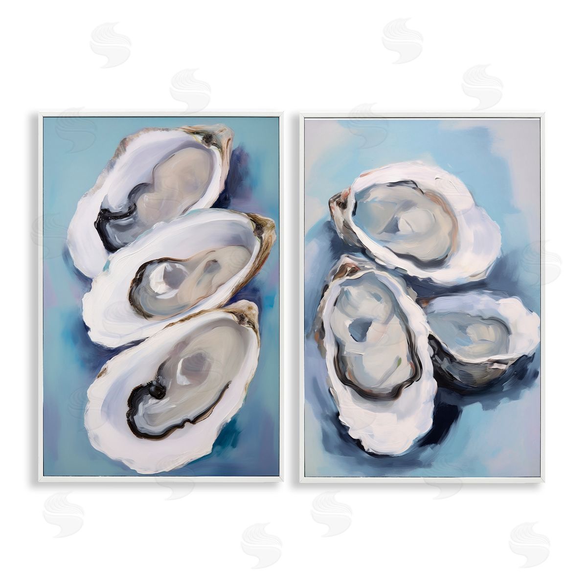 Petal Prints Design Trio Half Shell Oysters White Framed Giclee Wall Art Print