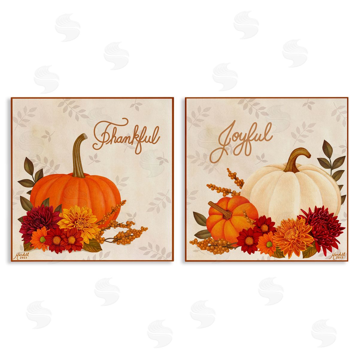 Joyful Thankful Sentiment Pumpkin Canvas Wall Art, Home Decor by Mardell Schuster