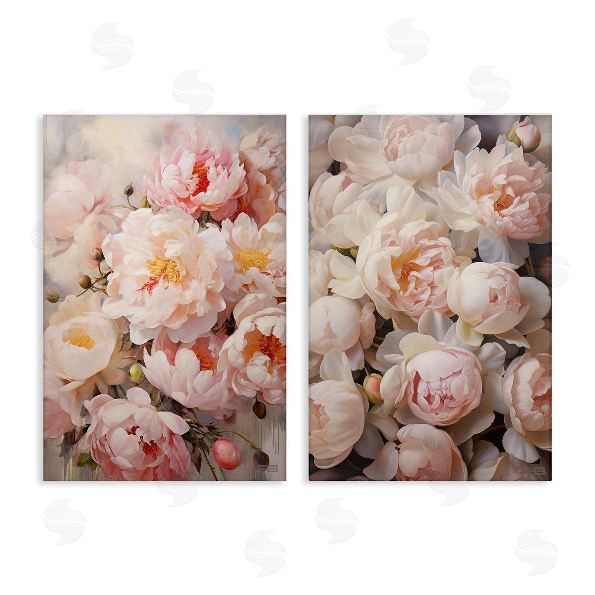 RB Soft Pink Cabbage Roses Canvas Wall Art Print