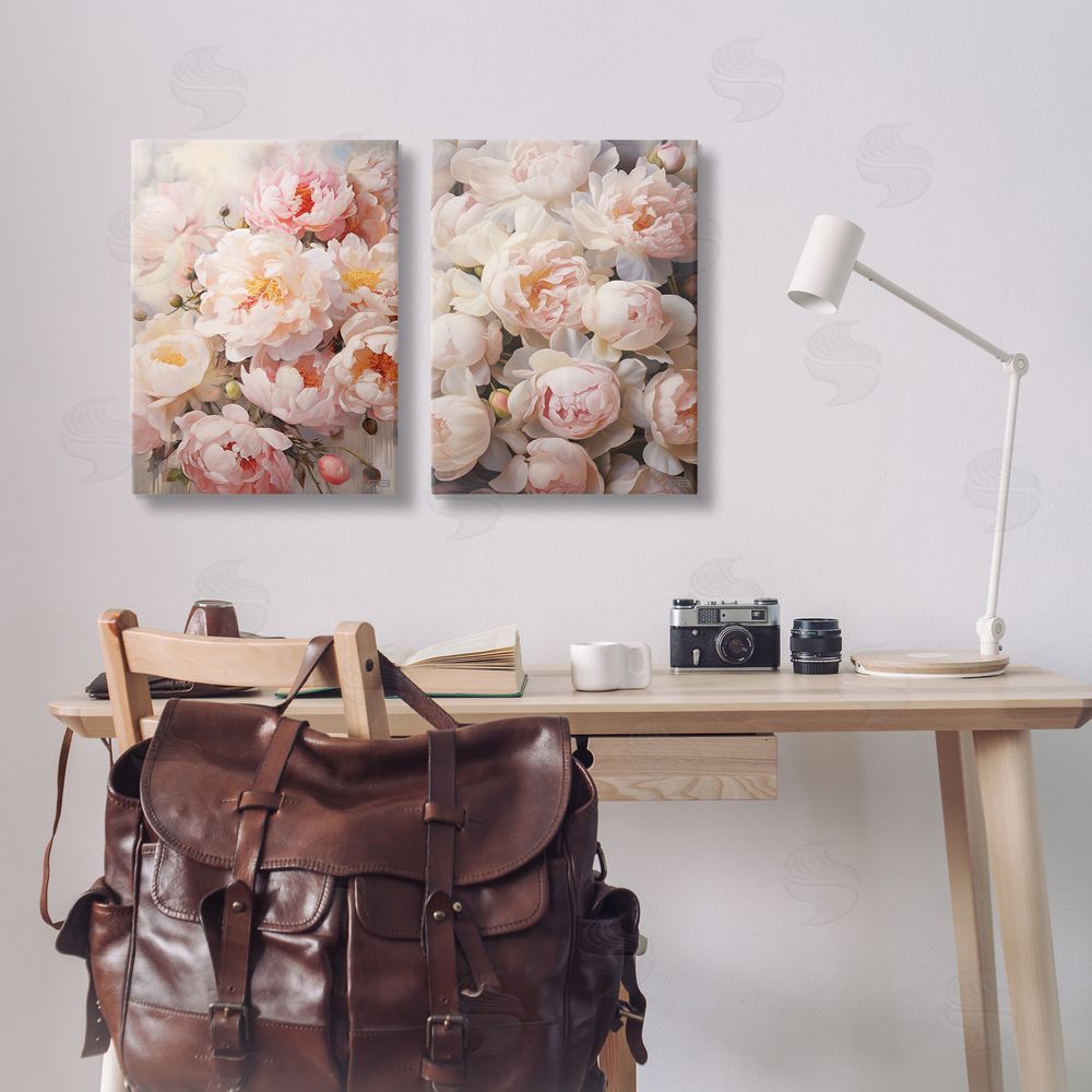 RB Soft Pink Cabbage Roses Canvas Wall Art Print in Room