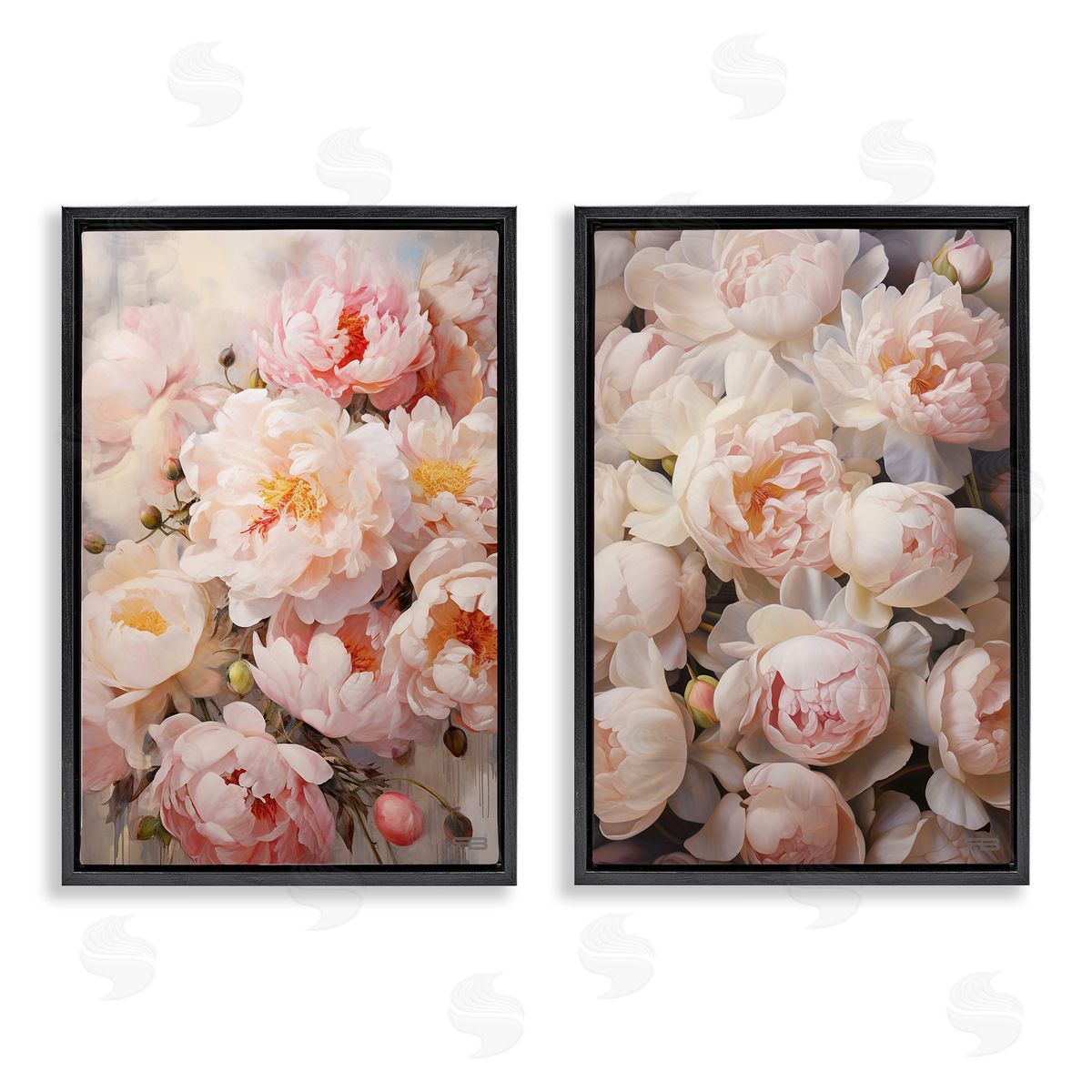RB Soft Pink Cabbage Roses Black Floating Frame Canvas Wall Art Print
