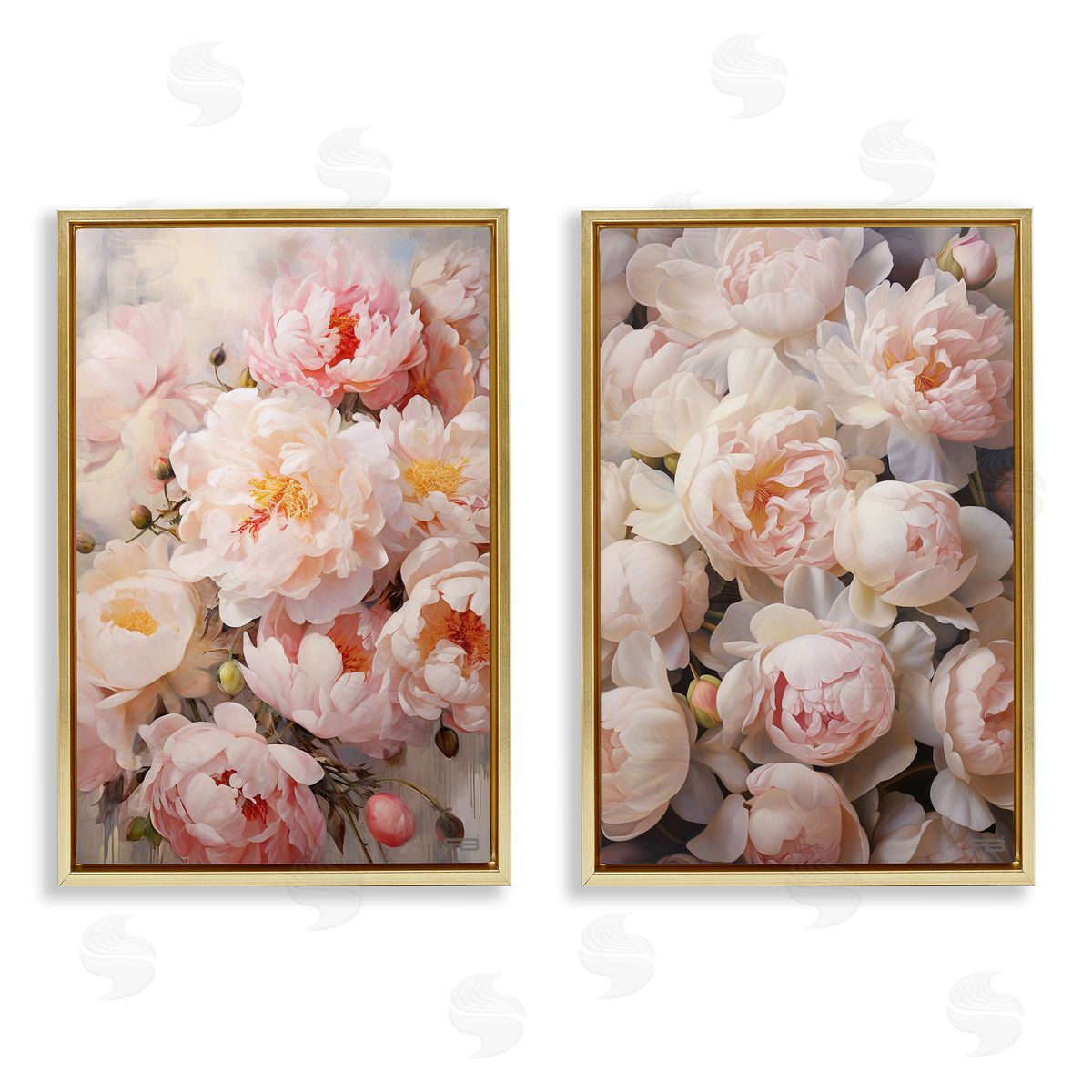 RB Soft Pink Cabbage Roses Gold Floating Frame Canvas Wall Art Print