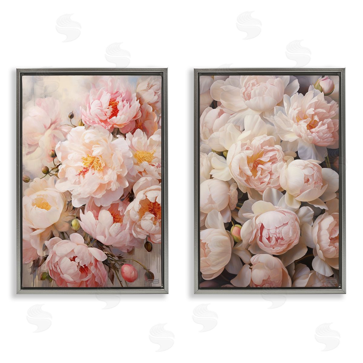 RB Soft Pink Cabbage Roses Gray Floating Frame Canvas Wall Art Print