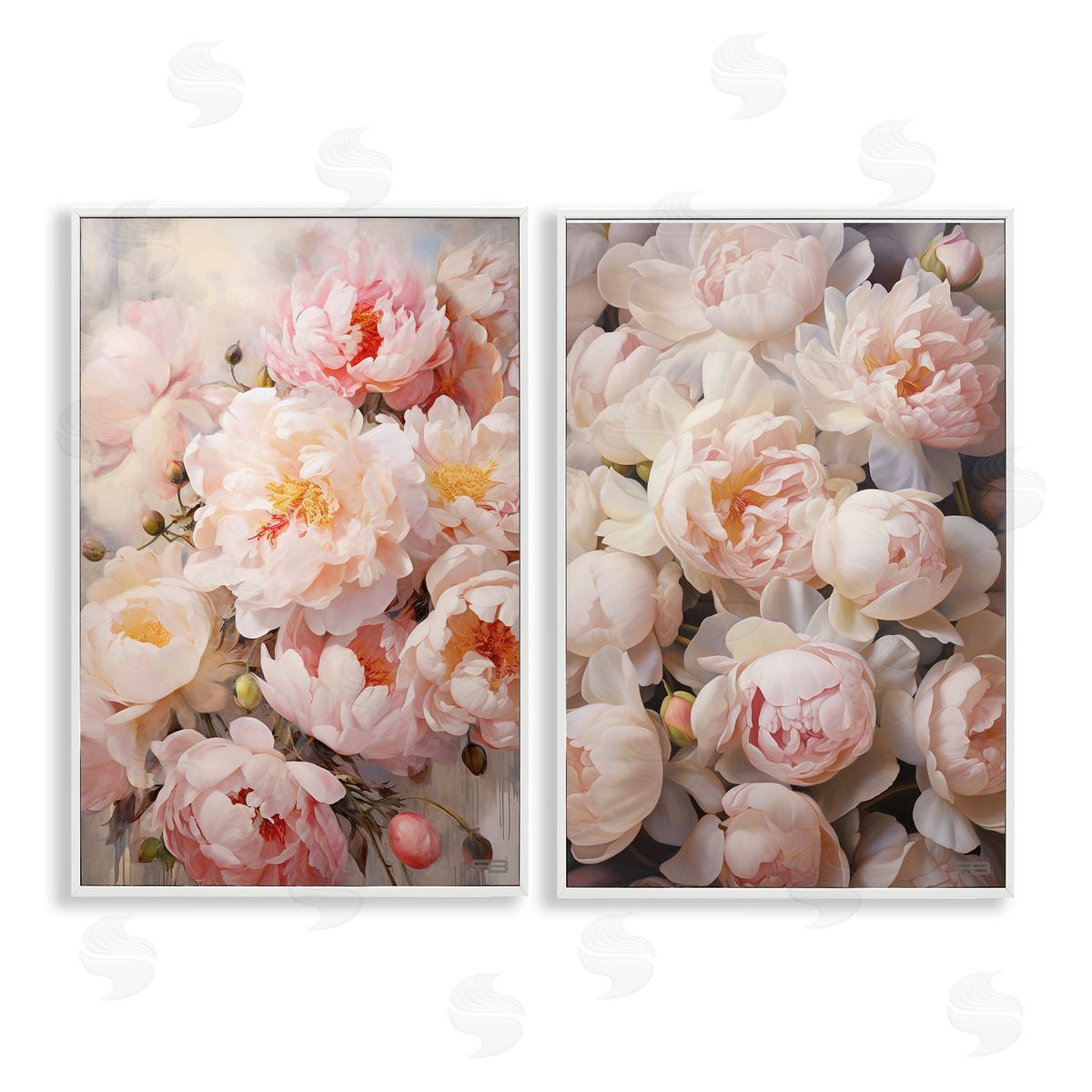 RB Soft Pink Cabbage Roses White Framed Giclee Wall Art Print