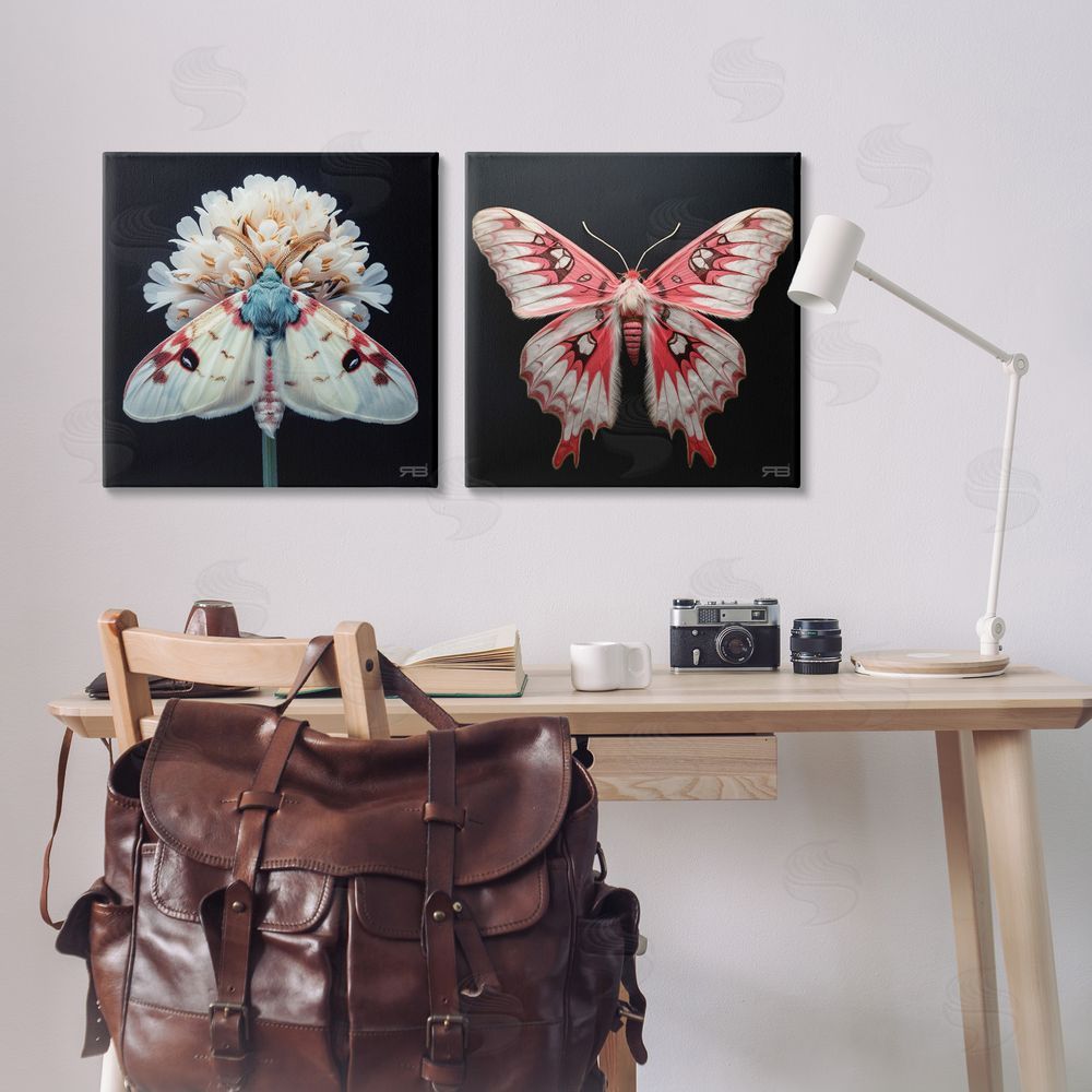 RB Detailed Pink Moths Flower Canvas Wall Art Print in Room