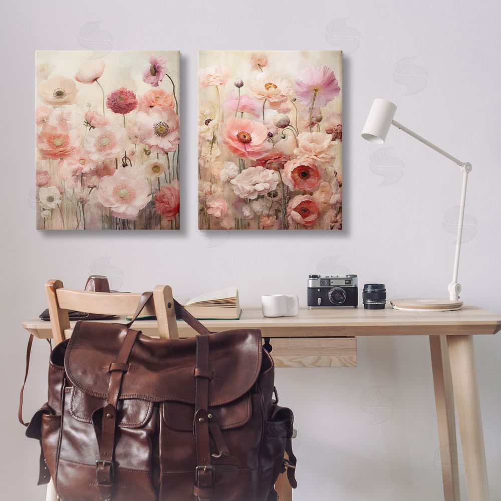 Riley B Pink Blush Floral Field  Canvas Wall Art Print in Room
