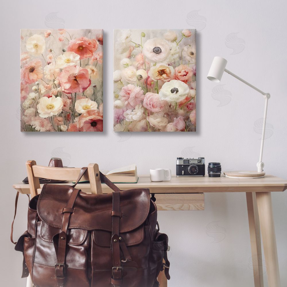 Riley B Blush Floral Flowers  Canvas Wall Art Print in Room