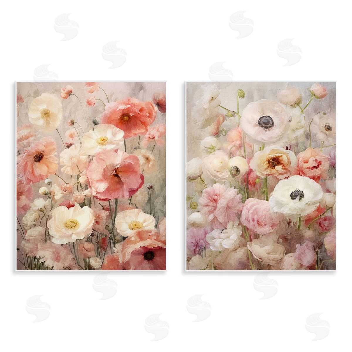 Riley B Blush Floral Flowers  Wooden Wall Plaque Art Print