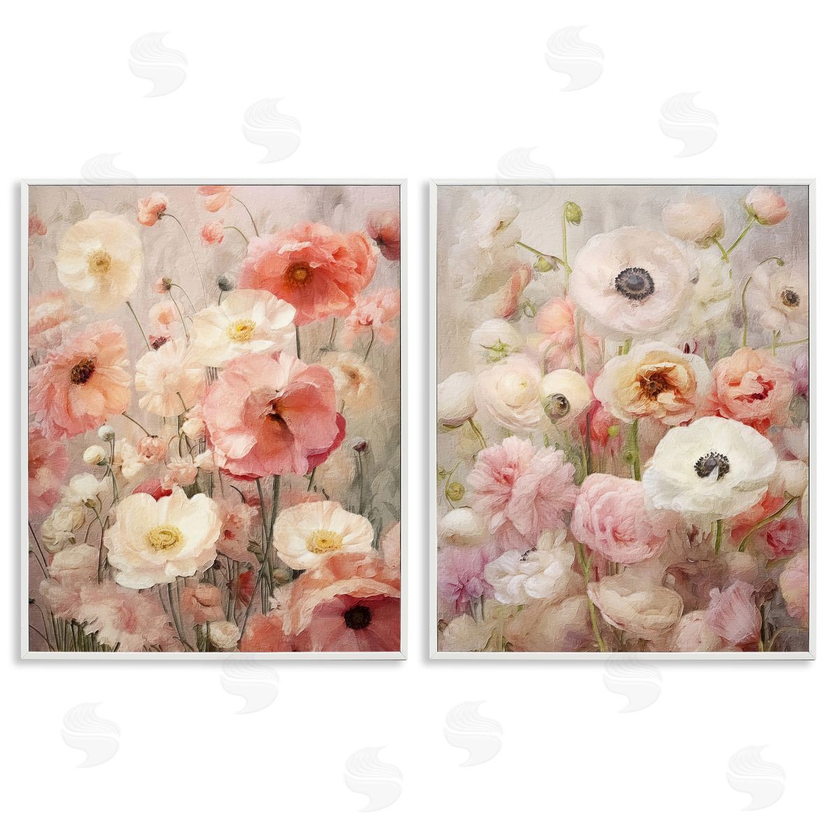 Riley B Blush Floral Flowers  White Framed Giclee Wall Art Print