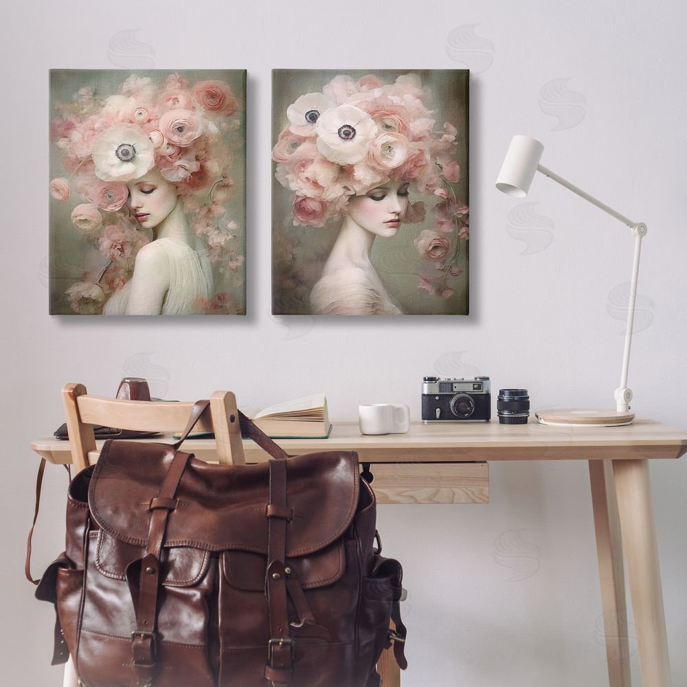 Riley B Coral Blush Female Figure Canvas Wall Art Print in Room