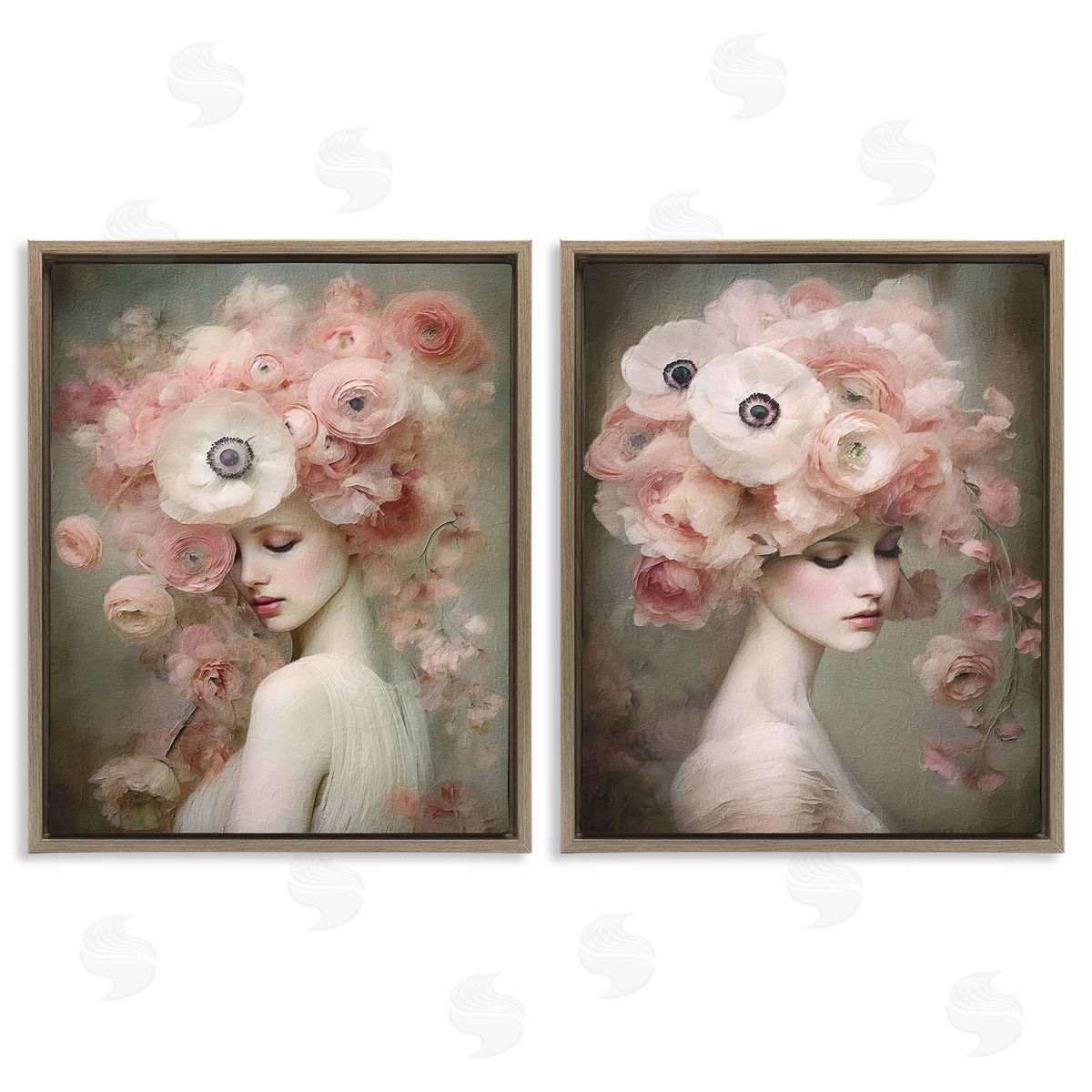 Riley B Coral Blush Female Figure Brown Floating Frame Canvas Wall Art Print