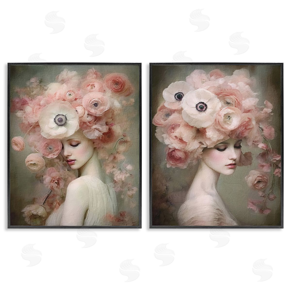 Riley B Coral Blush Female Figure Black Framed Giclee Wall Art Print