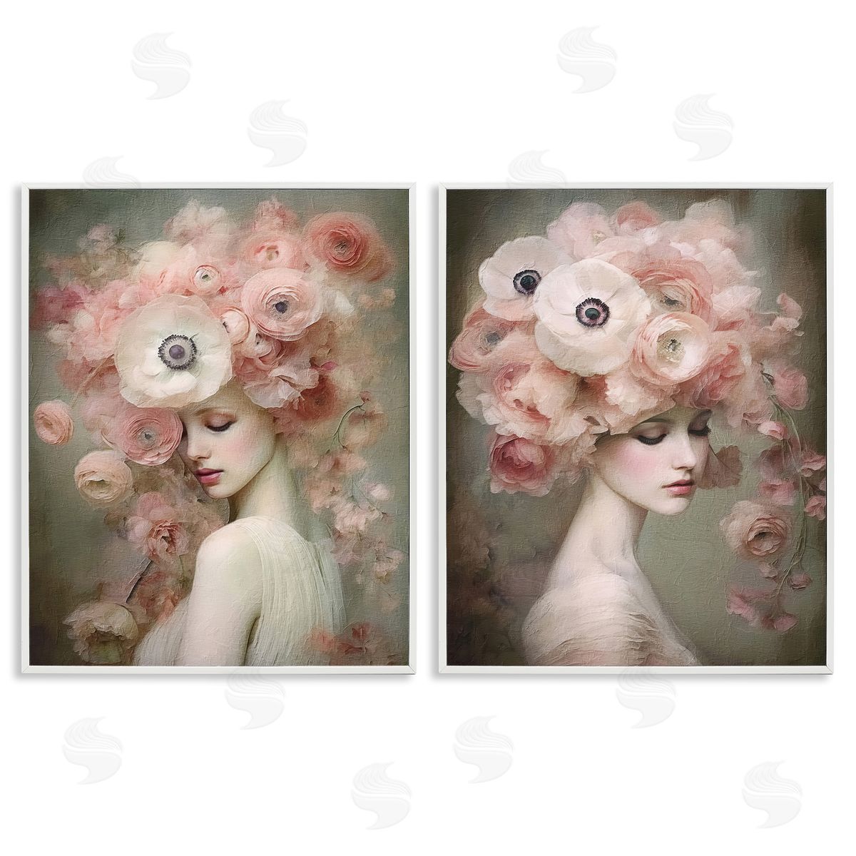 Riley B Coral Blush Female Figure White Framed Giclee Wall Art Print