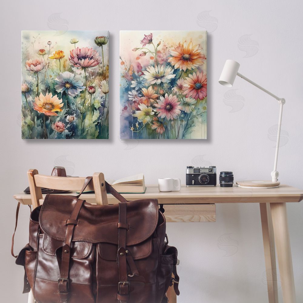 Ryley Gray Watercolor Daisy Field Flowers Canvas Wall Art Print in Room