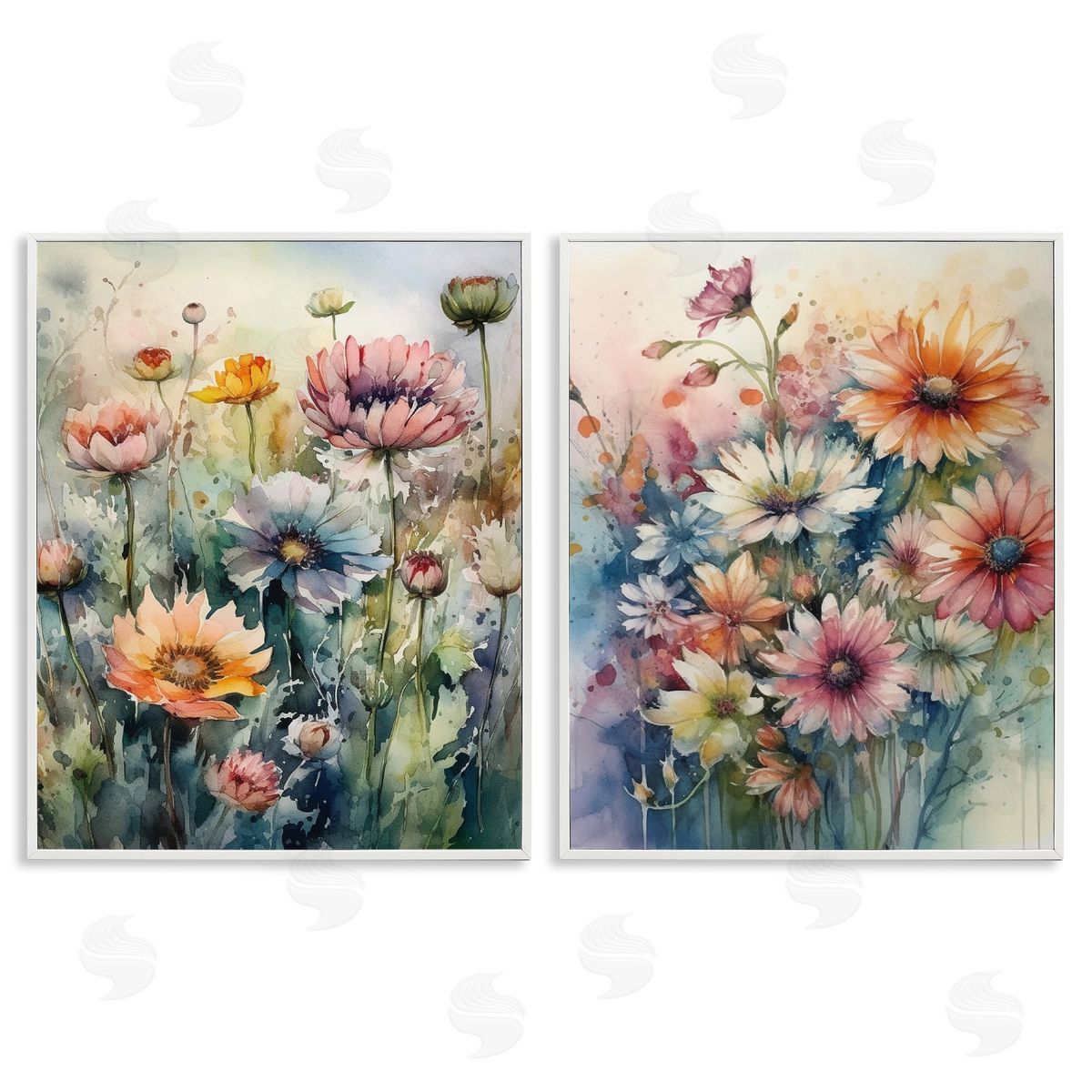 Ryley Gray Watercolor Daisy Field Flowers White Framed Giclee Wall Art Print
