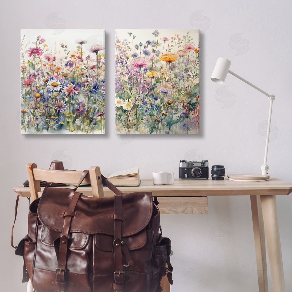 Ryley Gray Watercolor Daisy & Aster Field Canvas Wall Art Print in Room