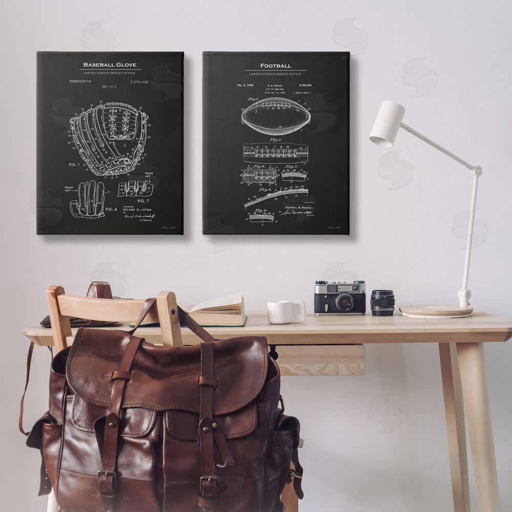 Susan Ball Football Baseball Glove Patent Canvas Wall Art Print in Room