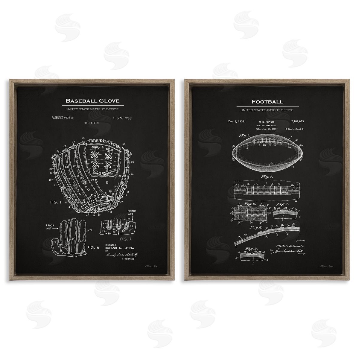 Susan Ball Football Baseball Glove Patent Brown Floating Frame Canvas Wall Art Print