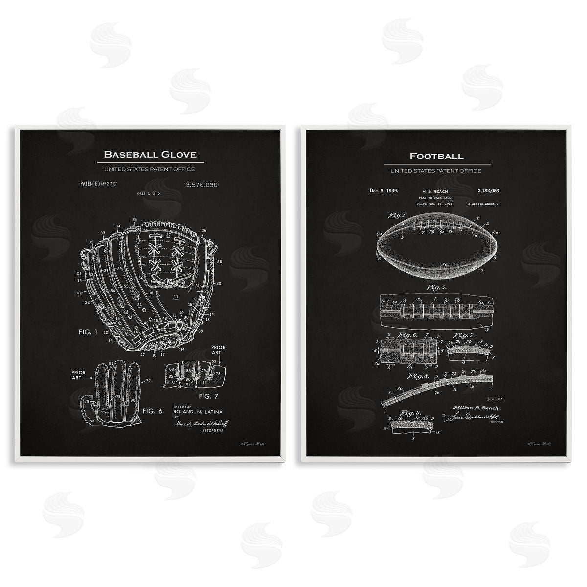 Susan Ball Football Baseball Glove Patent White Framed Giclee Wall Art Print