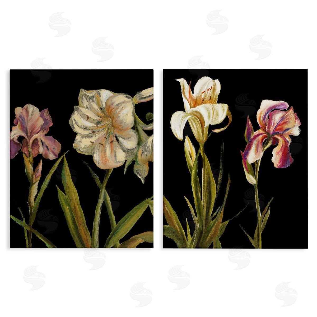 Samantha Carter Blooming Purple Iris White Lily  Canvas Wall Art Print