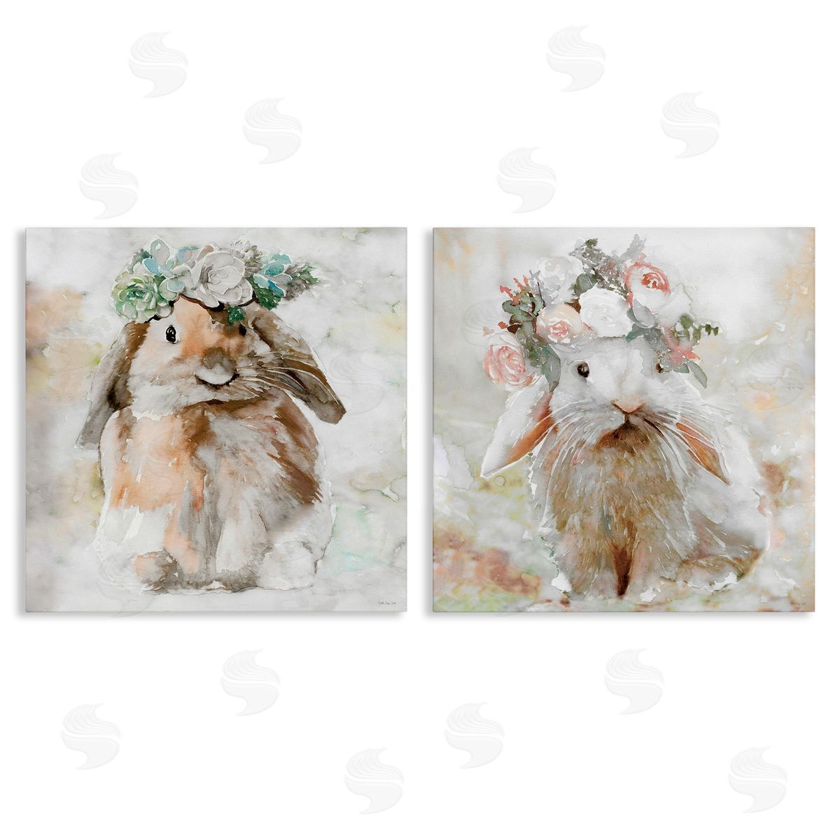 Stellar Design Studio Soft Spring Floral Bunnies Canvas Wall Art Print