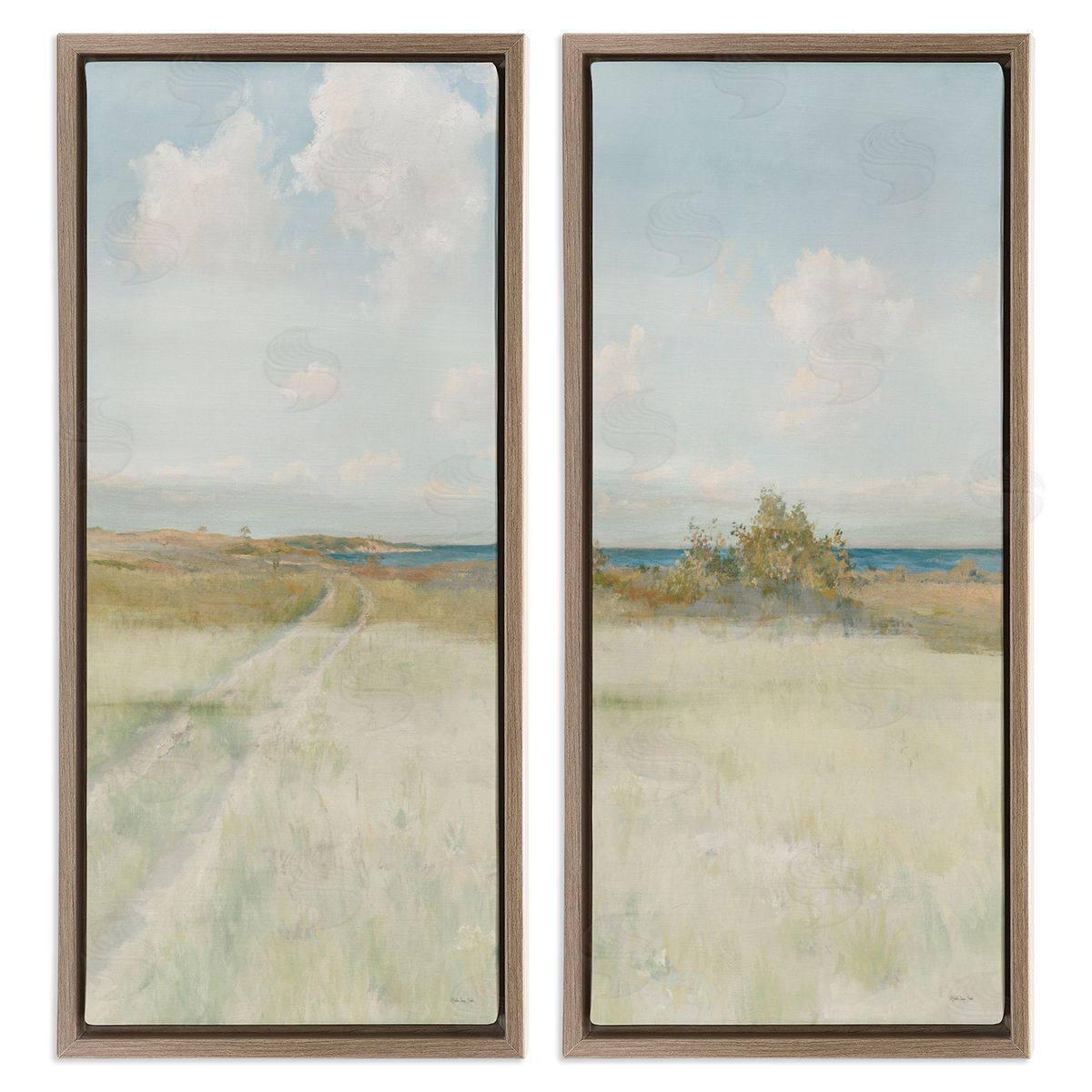 Stellar Design Studio Grass Path to Beach Alcove Brown Floating Frame Canvas Wall Art Print