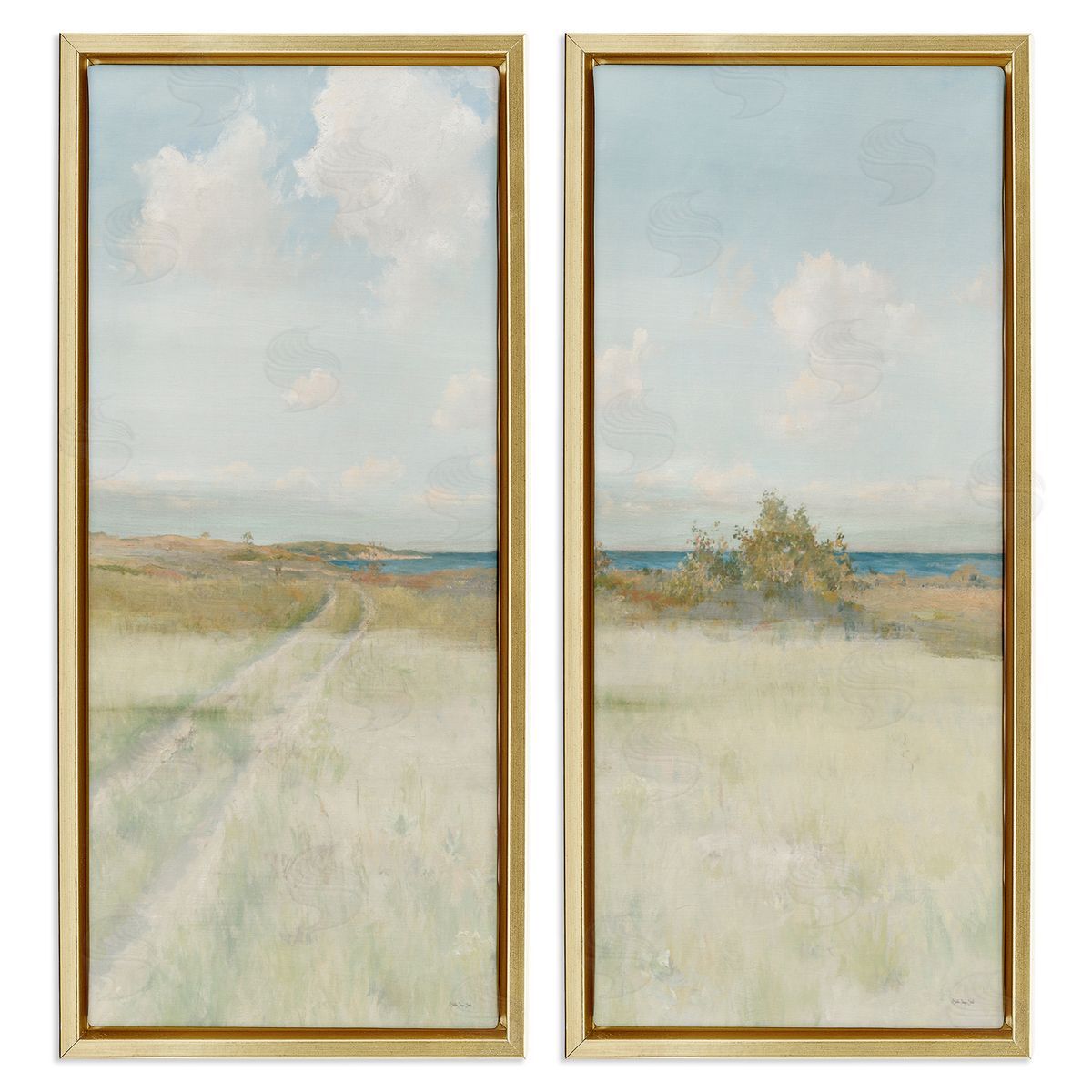 Stellar Design Studio Grass Path to Beach Alcove Gold Floating Frame Canvas Wall Art Print