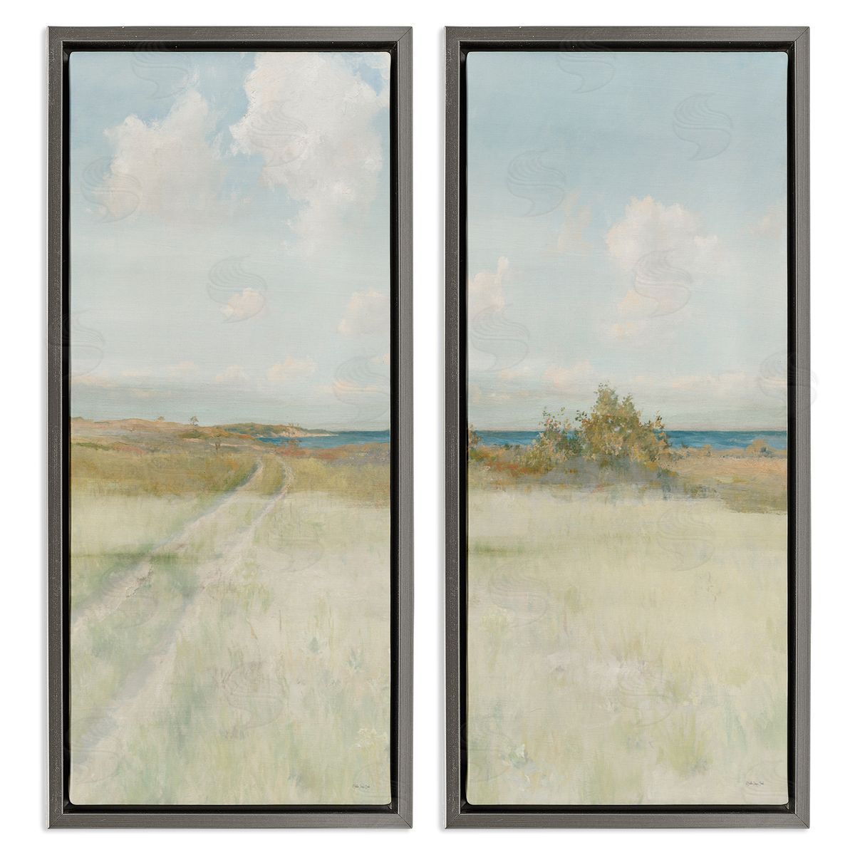 Stellar Design Studio Grass Path to Beach Alcove Gray Floating Frame Canvas Wall Art Print