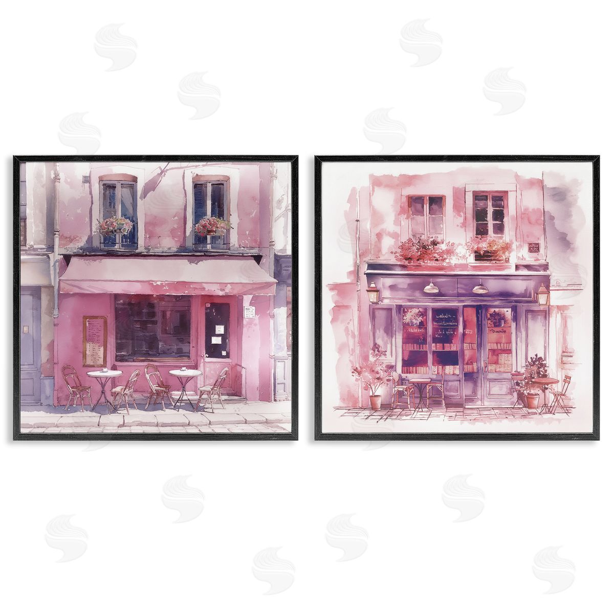 Steve Hunziker Pink Outdoor Café Tables Black Framed Giclee Wall Art Print