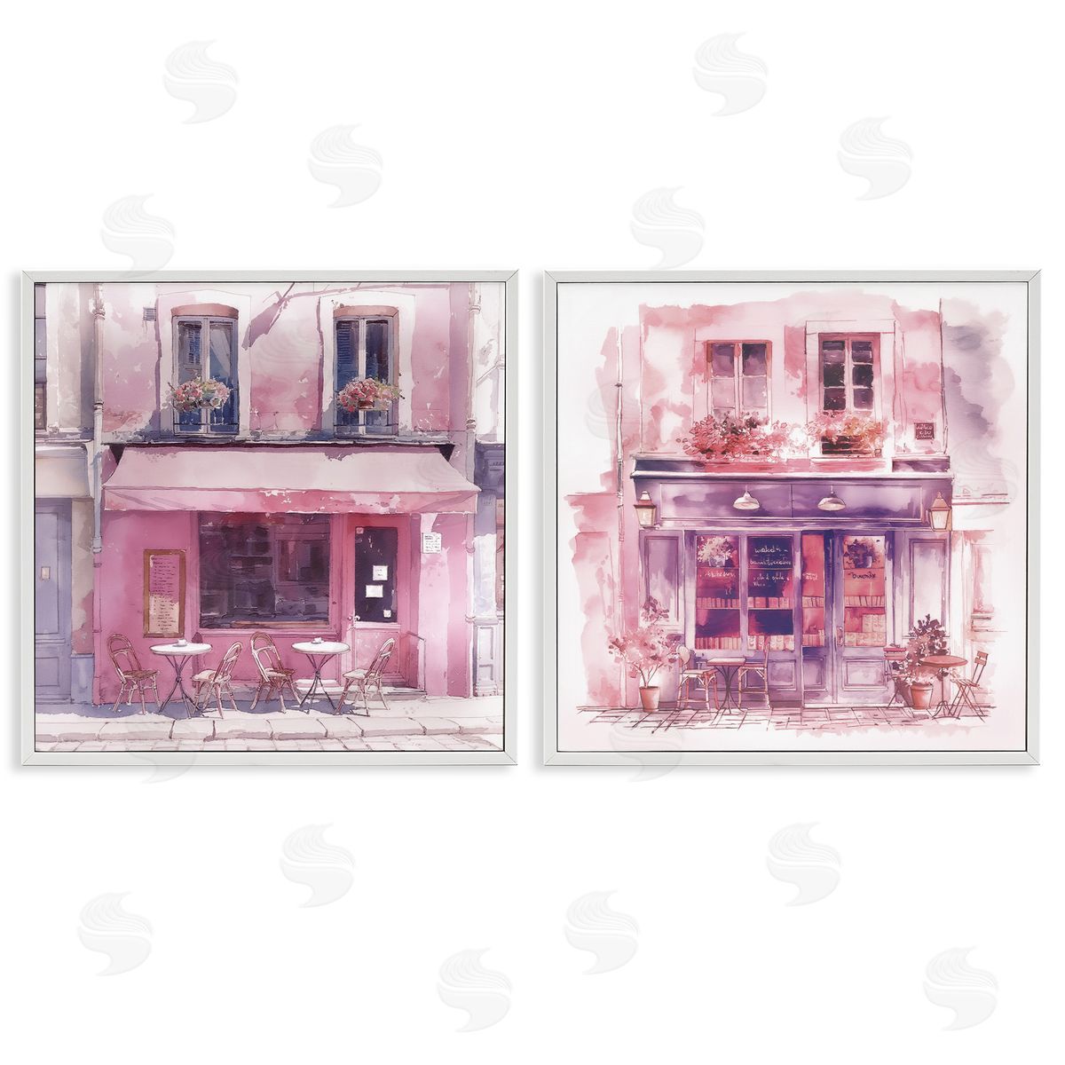 Steve Hunziker Pink Outdoor Café Tables White Framed Giclee Wall Art Print