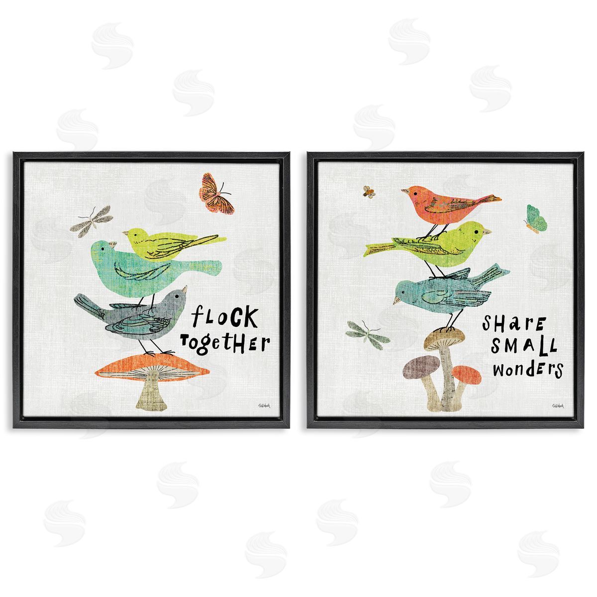 Sue Schlabach Flock Together Share Birds  Black Floating Frame Canvas Wall Art Print